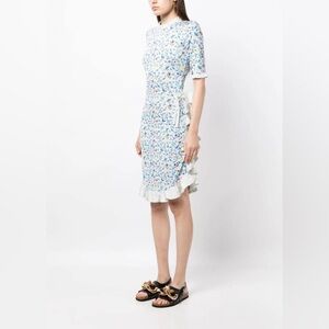 PACO RABANNE FLORAL-PRINT RUFFLE-DETAILING DRESS IN WEISS NWT